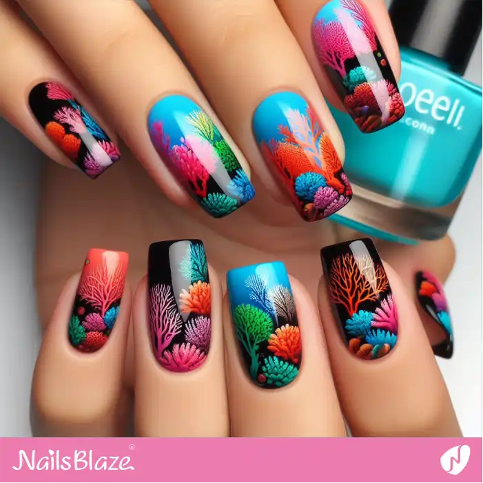 Glossy Colorful Coral Reefs Nail Art | Save the Ocean Nails - NB2842